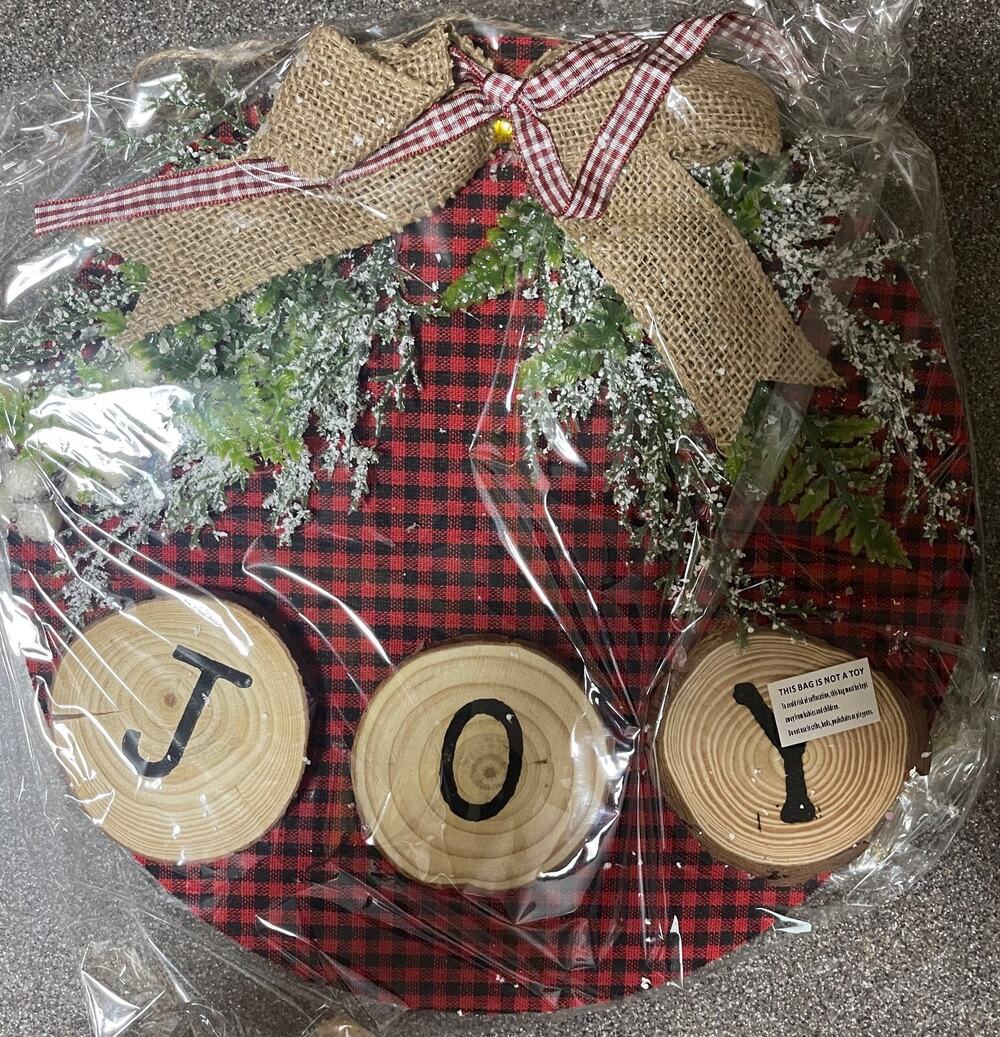 12" Christmas Joy Wreath Hanging Sign-Decor with Lights